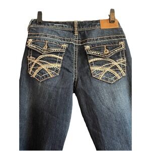 Y2K Rue 21 Premiere Denim Jeans Size 1/2 Regular Bootcut Dark Wash Embroidered